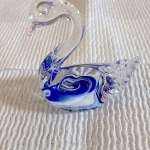 Gorgeous Ruckl Czech Republic lead crystal.  Clear with colbalt Blue Swan
